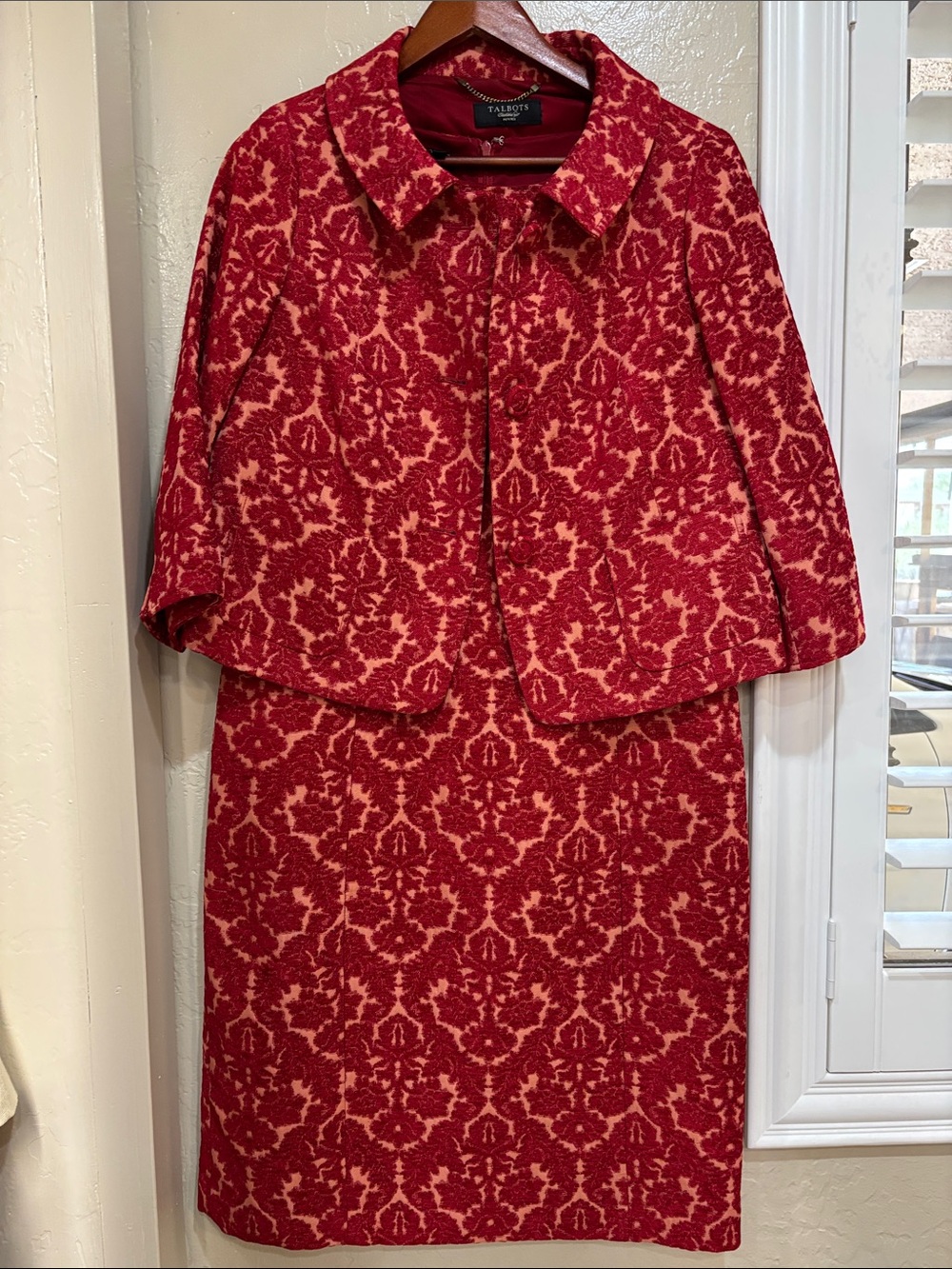 Talbots Red and Cream Patterned Two-Piece Suit
